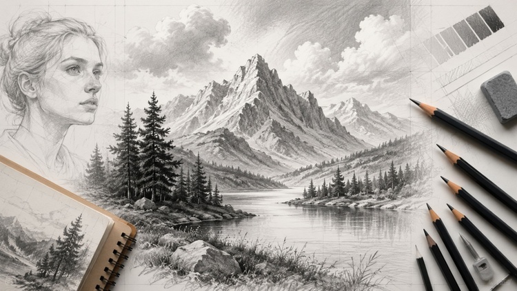 Master Realistic Drawing & Landscape Sketching: Pencil, Shading, and Perspective Secrets
